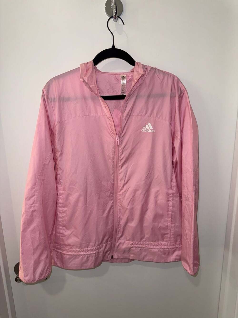 Adidas Essentials Logo WIND.RDY Hooded Windbreaker Jacket Pink Size M